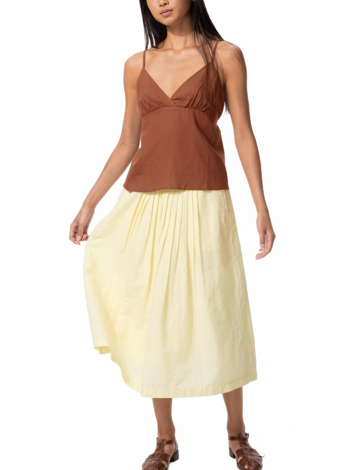 Uniqlo Linen Blend Tuck Long Skirt Nwt Yellow Xxl